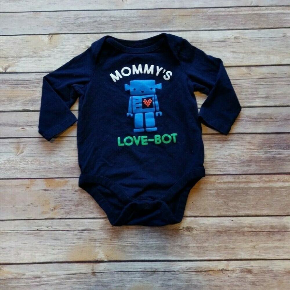 BabyGap "Mommy's Love-Bot" Robot Long-sleeve Onesie, Dark Blue 6-12M